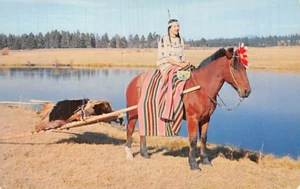 Postal EE. UU.: Mujer nativa americana a caballo con Travois, cromo - Imagen 1 de 2