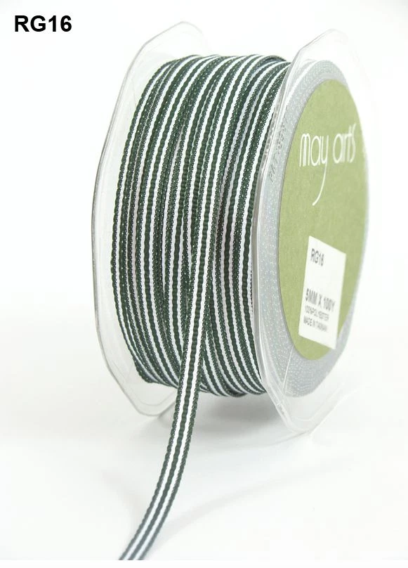 3/16 Inch GROSGRAIN/STRIPES Ribbons - May Arts - RG16 - Dk Green - 10 Yards - Image 1 of 1