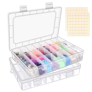 2 Pack 24 Grids Clear Plastic Organizer Box, Storage Container with Adjustabl... - Picture 1 of 6