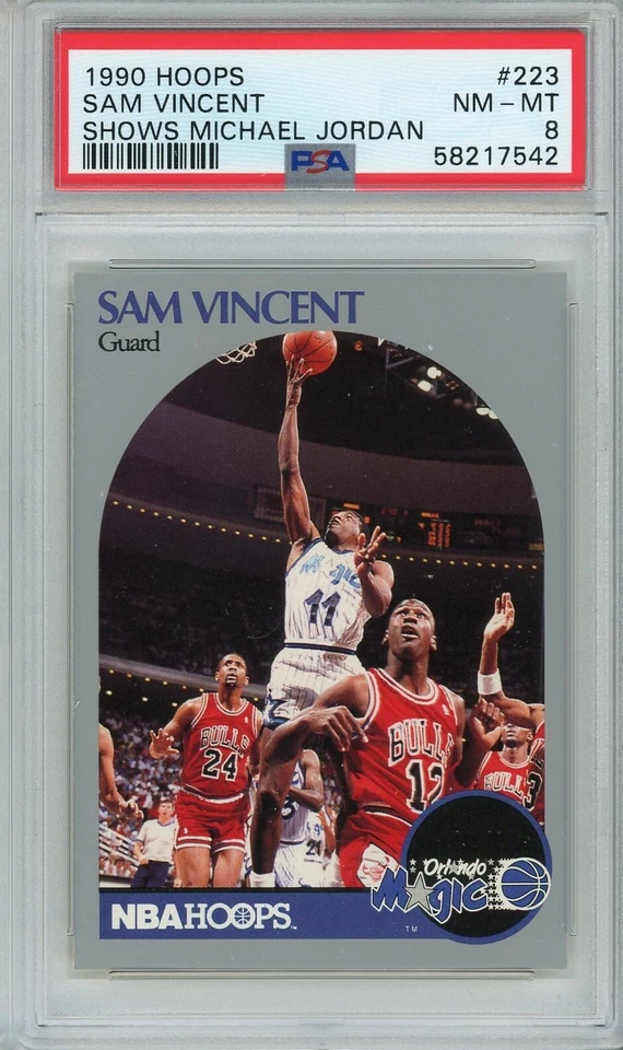 1990 Hoops #223 Sam Vincent Shows Michael Jordan PSA 8 - Image 1 of 2