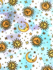 Vintage flannel fabric Blank Textiles stars sun moon 4.66 yds yellow blue purple - Picture 1 of 6