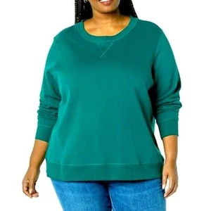 NEW Karen Scott Winter Basic Sweater Solid Green Long Sleeves PlusOX Round Neck - Picture 1 of 10