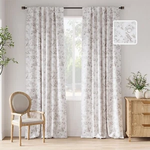 jinchan 100% Blackout Floral Curtains 96 Inches Long, Printed Flower Taupe Bl... - Picture 1 of 9