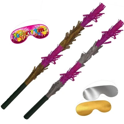BOOGIE WOOGIE Pinata Stick Buster Party hitting bat mask Theme Gold Silver Pink Game Blindfold