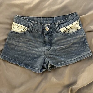 Pantalones Cortos Vaqueros Disney D-Firmados Niñas Azul Denim Encaje Flecos Talla Mediana - Imagen 1 de 10