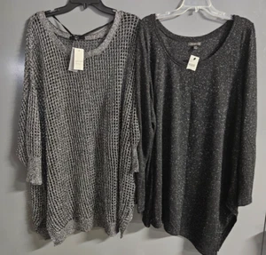 2 Lane Bryant, NWT, Womens Black Gray Tops, Size 26/28 - Picture 1 of 3