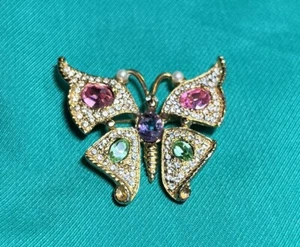 Vintage KJL Butterfly Brooch Rare One! Pink Rhinestones Kenneth Jay Lane - Picture 1 of 12