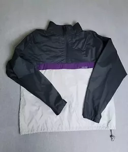 Vtg Helly Hansen Windbreaker Jacket L Black White Purple Hood Pocket Lightweight - Picture 1 of 16