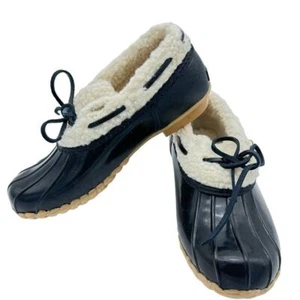 Sporto NWB Women's SZ 8 M Black White Faux Fur Slip On Grip Sole Duck Loafers - Picture 1 of 9