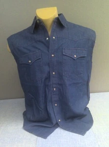 NEW Roper Western Pearl Snap Shirt Sleeveless Denim Men's Medium NWT - Picture 1 of 8