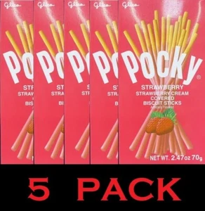 5x Glico POCKY Strawberry cream covered Biscuit Sticks 2.47 oz Box - 5 PACK - Picture 1 of 3
