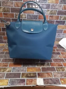 Origina Longchamp Le Pleage Modele Depose Handbag Tote Purse Blue 10"×7"×4.7" - Picture 1 of 13