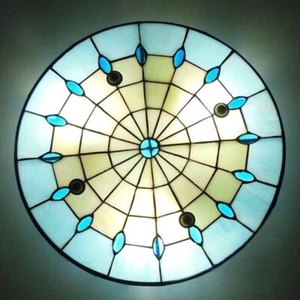 Tiffany Stained Glass Flush Mount Ceiling Light Vintage Single Drum Shape Lamp - Picture 1 of 8