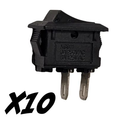 10PCS Mini Rocker Switch 2 Pin ON-OFF SPST 125VAC/6A 250VAC/3A Black KCD11 US - Image 1 of 4