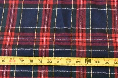 28" Long x 56" Wide, Red & Navy Tartan/Plaid Light-to-Mid-Weight Wool, A554 - Image 1 of 4