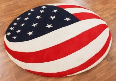 US Flag Round 7'x7' ft Contemporary Handmade Tufted 100% Wool Area Rugs & Carpet - Image 1 of 4