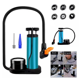 Bike Pump Mini Portable Motor Bicycle Foot Pump Pressure Gauge Tire Air Pump - Picture 1 of 8
