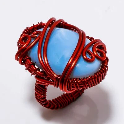 Anillo de cobre con piedras preciosas de ópalo azul hecho a mano envoltura de alambre regalo de cumpleaños joyería 5" H7 Foto 1 de 4