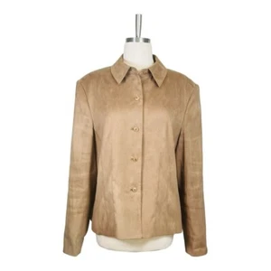 Talbots Faux Suede Tan Blazer Button Jacket Lined Women Size 14 - Picture 1 of 7