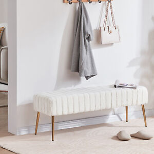Modern Upholstered Bench Furrry Ottoman Bench for Bedroom Entryway Velvet Bench
