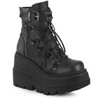 Womens Punk Lace Up Ankle Boots Gothic Platform Wedge High Heels Shoes Creepers
