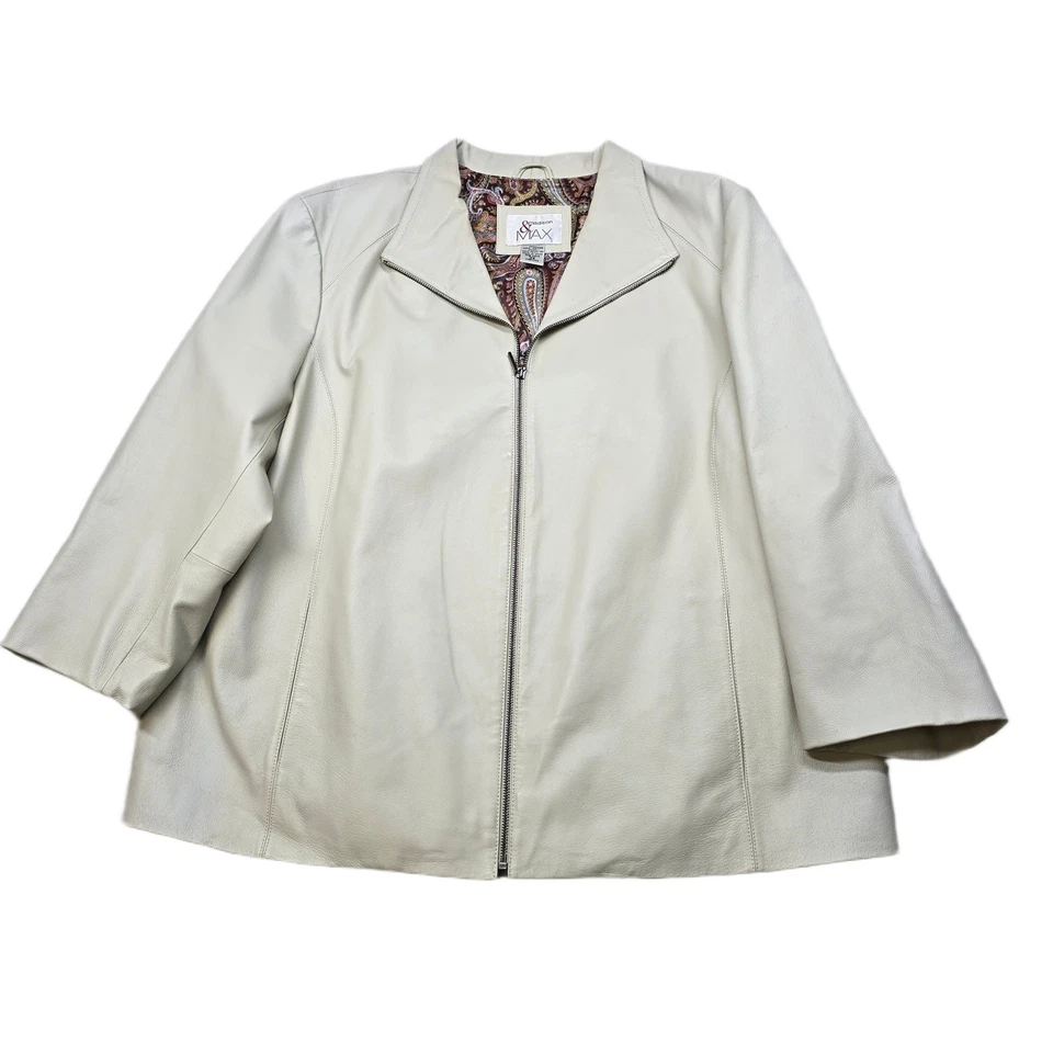 Madison & Max Leather Jacket Womens 3X Plus Size Cream White Zip Paisley Lined - Image 1 of 4