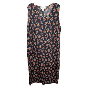 Dressbarn Plus Size 20W Dress Floral Rayon Maxi Shift Grunge VTG Y2K Black 116 - Picture 1 of 8