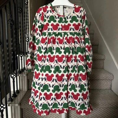 Hanna Andersson Girls Disney Holiday Mickey Mouse Flannel Nightgown Size 6-7 - Image 1 of 4