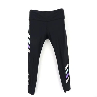 Leggings al tobillo tiro medio para mujer talla M negros mezcla de nailon blancos morados detalles nuevos Foto 1 de 4