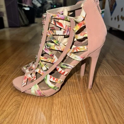 Qupid Floral Caged Heels  - Image 1 of 4