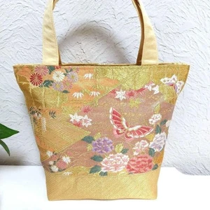 One of a Kind VTG Japanese Kimono Obi Tote Bag Handmade Purse Gold Yellow Purse - Picture 1 of 13