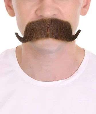 HPO Adult Men's Fake Human Hair Grandpa Curly Comb Mustache | Brown - Image 1 of 4