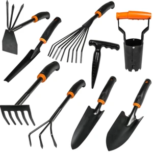 9Tlg. Gartenset: Blumenkelle Kombihacke Handrechen Kleinbesen Grubber Pflanzer - Bild 1 von 10