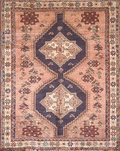 Vintage Coral Pink Abadeh Tribal Area Rug 4'x5' Wool Hand-knotted Nomadic Carpet - Picture 1 of 12