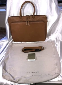 Levenger Majorca Briefbag Leather Removable Crossbody Shoulder Strap Lt Brown - Picture 1 of 9