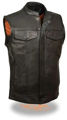 MEN'S BIKER SON OF ANARCHY THICK LEATHER MOTORCYCLE VEST 2 GUN POCKETS INSIDE  - Image 1 of 4
