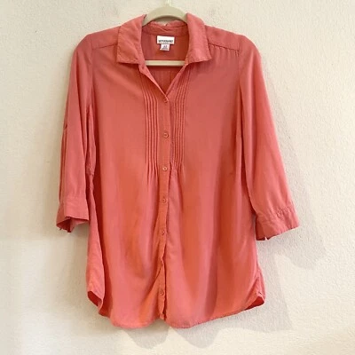 Motherhood Maternity Soft Loose Long Coral Orange Roll Tab Blouse SZ M - Image 1 of 4