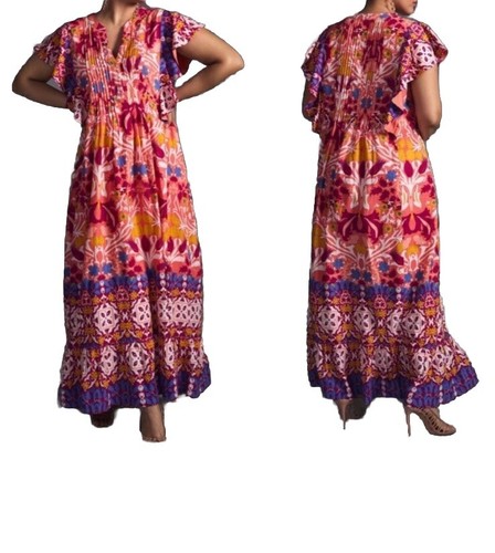 PALM ANGELS Maxi abito Anthropologie Maeve The Cassandra XS boho floreale farfalla senza maniche