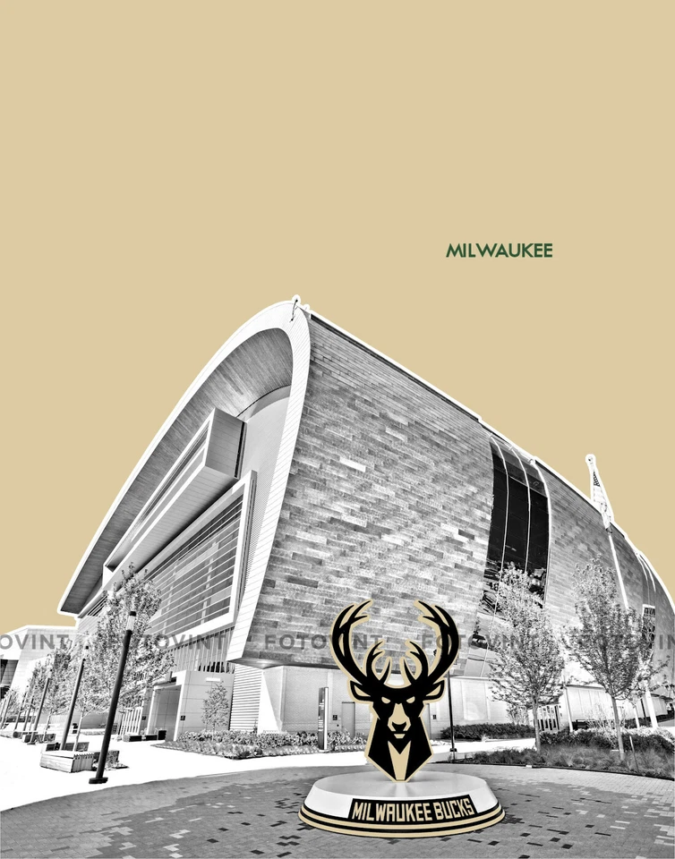 Impresión de póster fotográfico del horizonte FISERV FORUM DE MILWAUKEE BUCKS 8x10 11x14 16x20 Foto 1 de 4