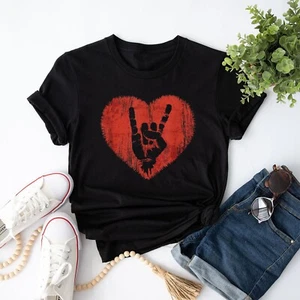 Rock N Roll Music Lover Hand Horns Rock On Concert T-Shirt - Picture 1 of 20