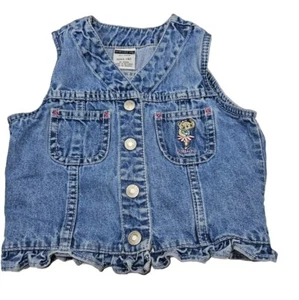 Jordache Cute Girls Denim Vest with Ballerina Bear and Snaps, Size 4T - Picture 1 of 6