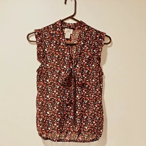 Eyelash Couture Blouse Womens XS Sheer Tie Sleeveless Ruffles Floral Elastic Hem - Picture 1 of 5