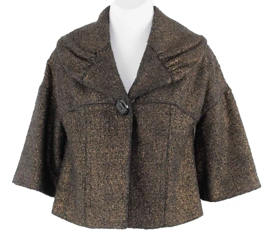 Chaqueta Beth Bowley Talla 4 Negro Dorado Botón Acrílico Algodón Lana Nylon Poli Chaqueta Foto 1 de 4