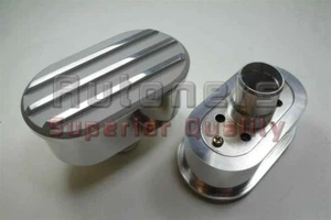 2x Oval SATIN Nostalgic Fin Polish Aluminum Valve Cover Breather Push-In Chevy - Foto 1 di 2