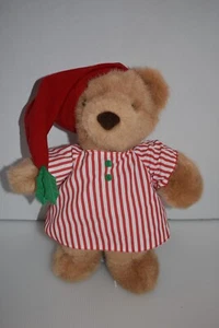 VTG 1992 Dakin 15" Christmas Brown Plush Bear with Striped Night shirt & Red Cap - Picture 1 of 4