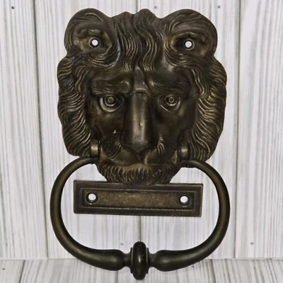 Vintage Style Solid Brass Lion Head Door Knocker Decor Front Door With Name Plat - Image 1 of 4