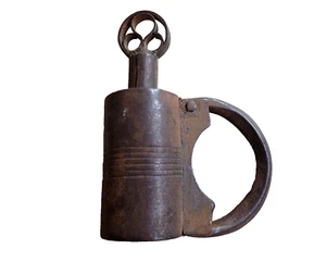 Antique Iron Padlock Ironmongery Key Screw Action Working Order Wrought Cast - Picture 1 of 7