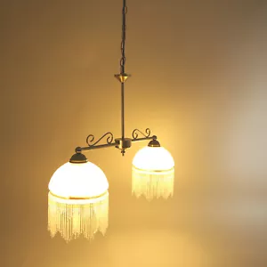 Deckenleuchte Landhausstil Weide 2 flg. Glasschirm mit Perlenbehang Pendellampe - Bild 1 von 7