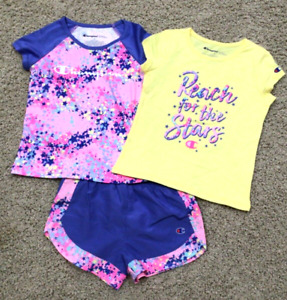 New Girls pink, blue, yellow Multicolored  Champion 3 pc shorts set size 4T