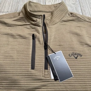 Callaway Opti Dri 1/4 Quarter Zip Pullover Mens XL Khaki Tan Mock Neck Golf NWT - Picture 1 of 10